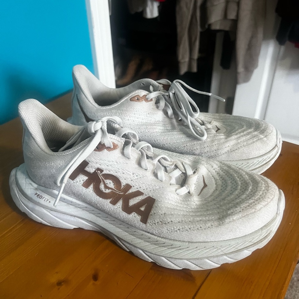 Hoka White and Brown Running Shoes